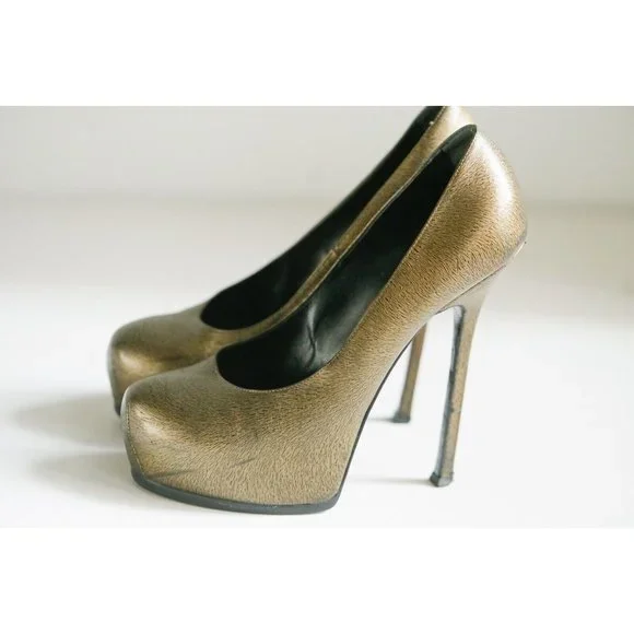 Yves Saint LAurent Paris Bronze Tribtoo Super High Hidden Platform Heels 40 - Picture 5 of 12